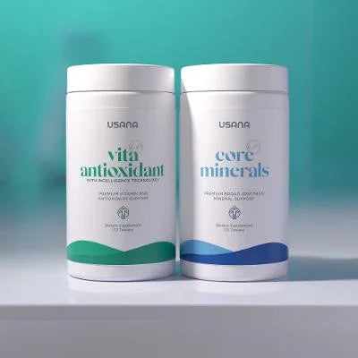 USANA Cellsentials vitamin bottles for daily healthy aging, energy and immune support