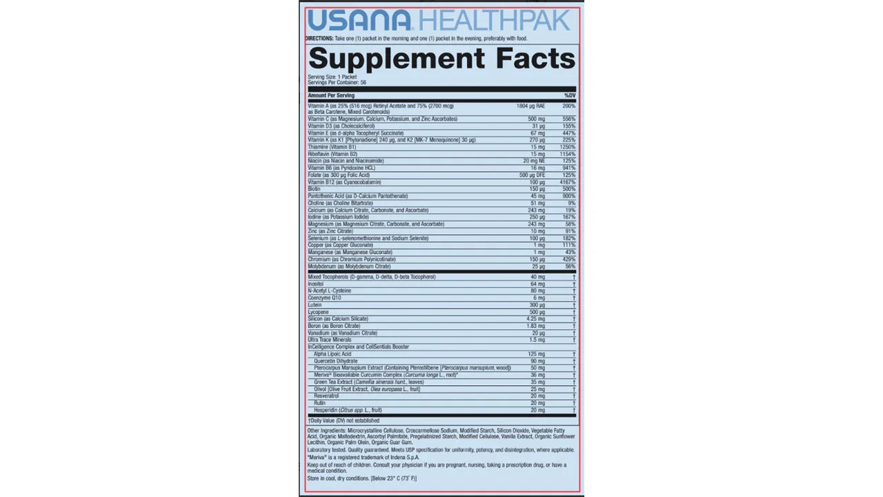 USANA Healthpak Ingredients