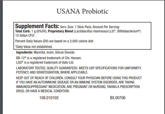 USANA Probiotic Nutritional Label